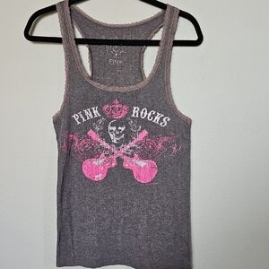Victoria's Secret Medium Y2K 00's Edgy Gray Tank with Pink Skull Graphic
